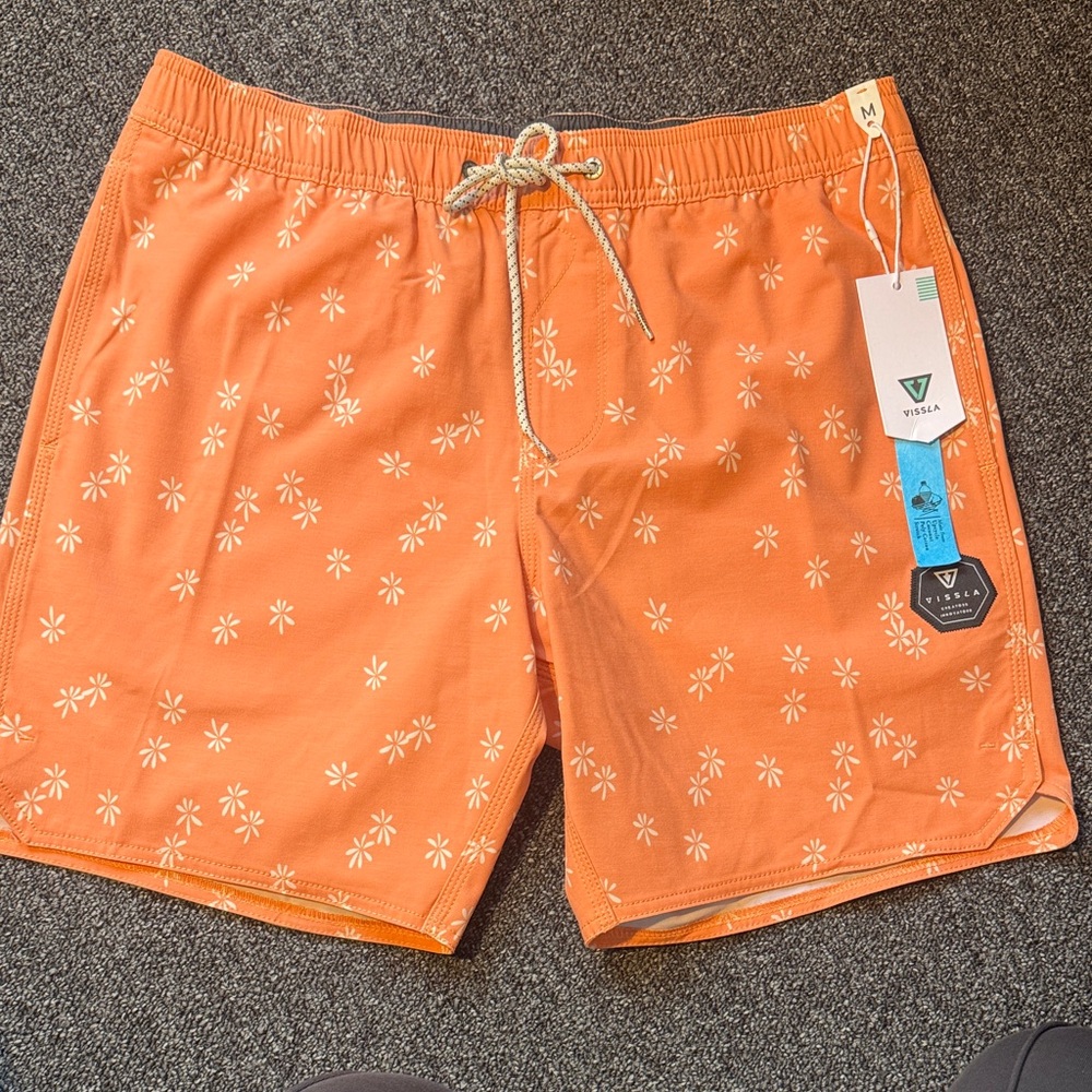 VISSLA Men's Floral Orange Swim Trunks